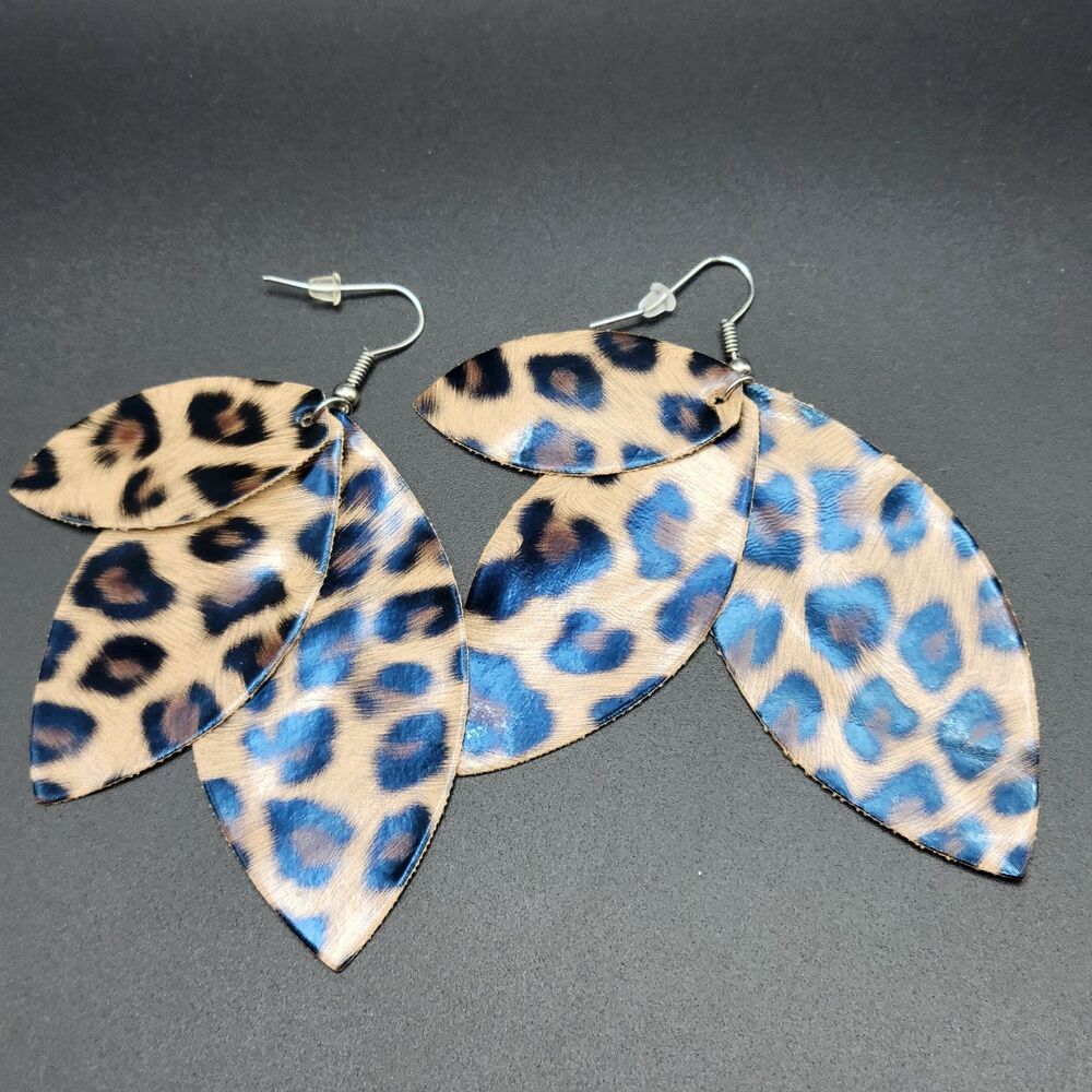 3-Layer Teardrop Dangle Women Faux Leather Leopard Print Lightweight Earrings